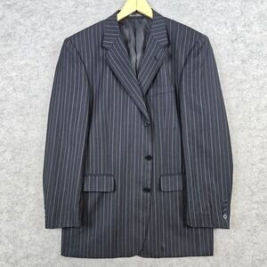Lazetti Couture Super 130s Black Wool Pinstripe Blazer Mens Size 40R Church Prom